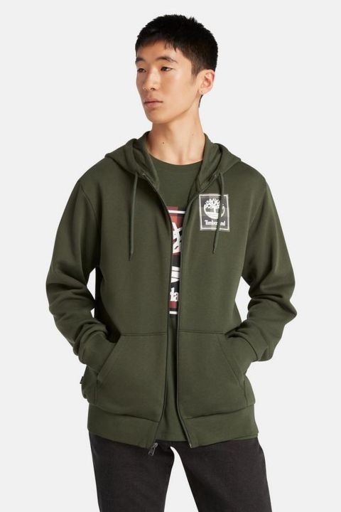 סווטשירט באפלו עם כובע ולוגו מודפס מרובע