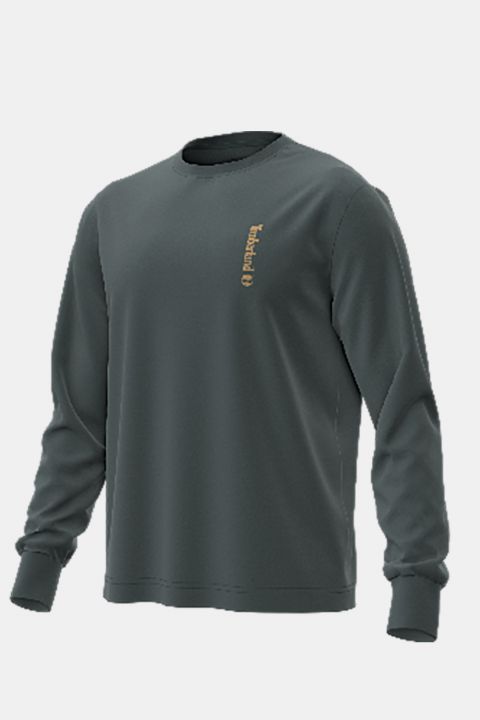 טי שירט שרוול ארוך Timberland עם הדפס אנכי קטן לגברים