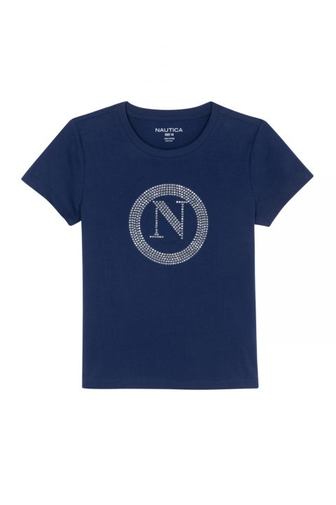 טי שירט Nautica בשילוב אבנים כסופות לילדות