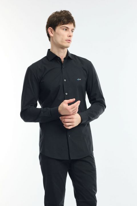 חולצה מכופתרת עם שרוולים ארוכים ולוגו רקום Greg Norman לגברים