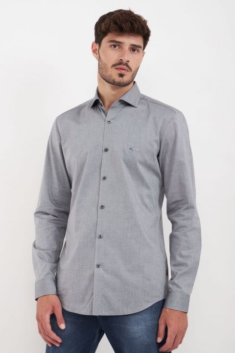 חולצה מכופתרת עם שרוולים ארוכים ולוגו רקום Greg Norman לגברים