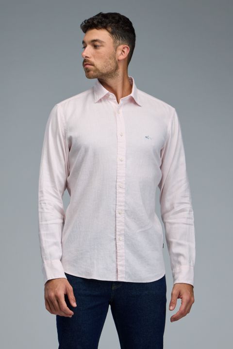 חולצת פשתן מכופתרת עם שרוולים ארוכים לגברים Greg Norman