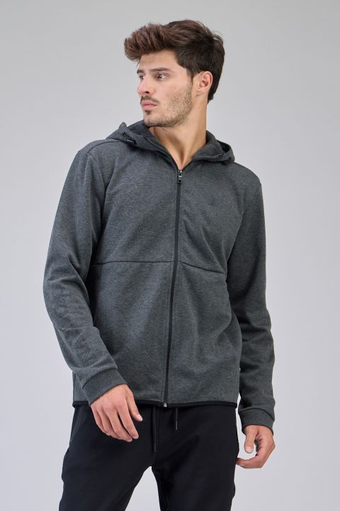 סווטשירט קלאסי עם כובע ורוכסן לגבר