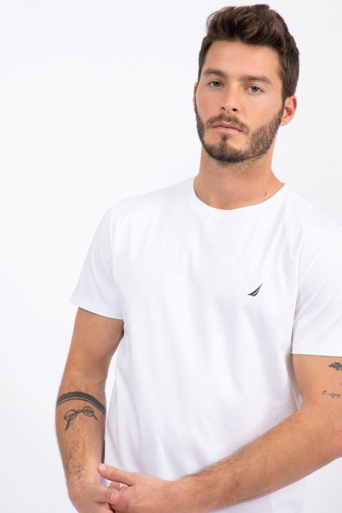 טי שירט סטרץ’ צווארון עגול עם רקמת לוגו