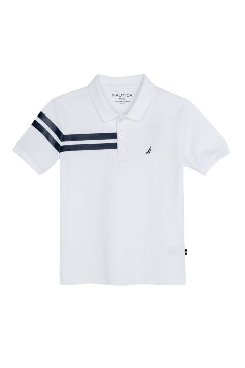 חולצת פולו עם פס כפול ולוגו לילדים (2-12)