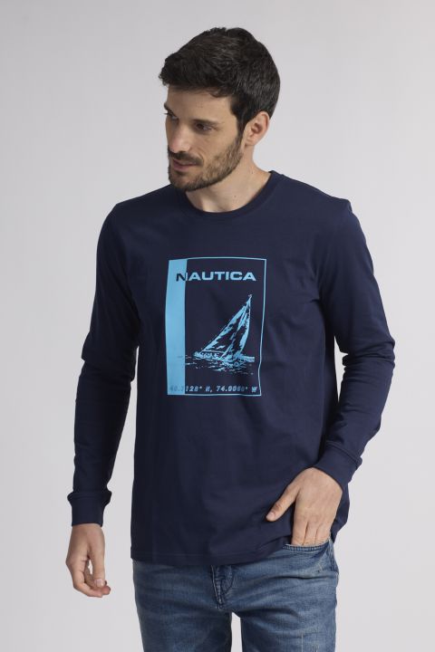 טי שירט שרוולים ארוכים עם הדפס סקיפר