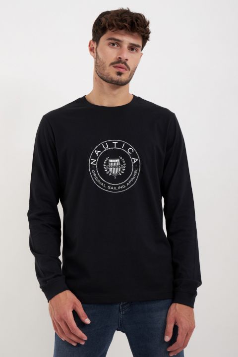 חולצת טי שירט ארוכה בסגנון ריסקו עם לוגו נאוטיקה