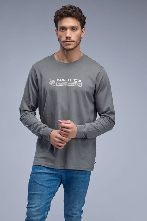 טי שירט ארוכה עם הדפס Nautica לגברים