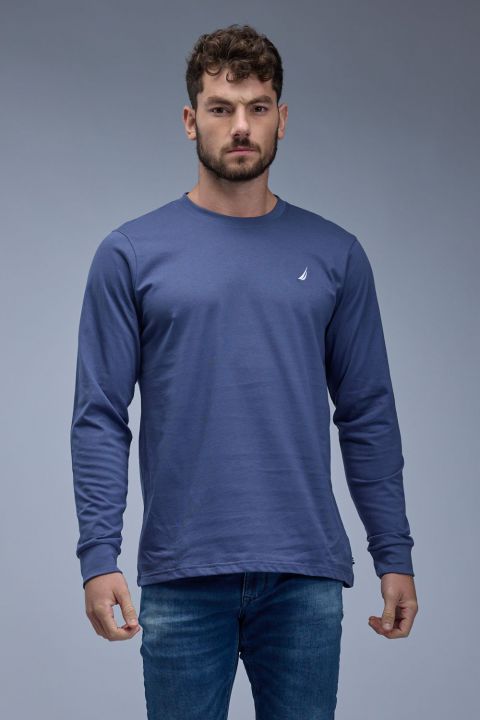 טי שירט ארוכה Nautica עם לוגו רקום לגברים