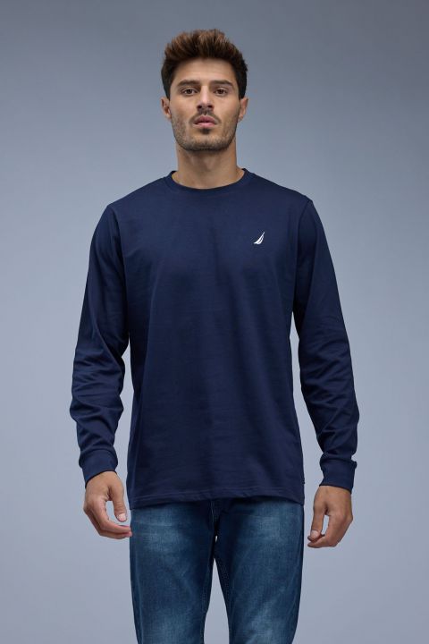 טי שירט ארוכה Nautica עם לוגו רקום לגברים