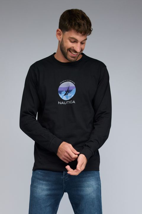 טי שירט ארוכה עם הדפס Nautica לגברים