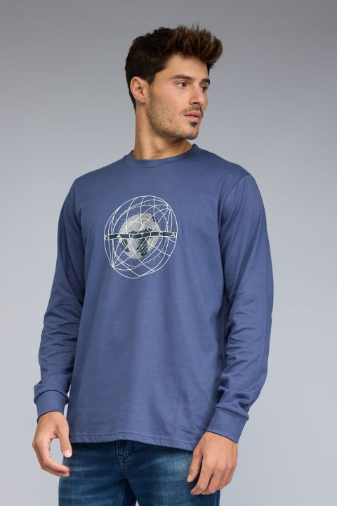 טי שירט Nautica לגברים עם שרוולים ארוכים והדפס