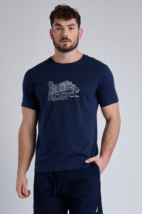 טי שירט קצרה עם הדפס Nautica לגברים