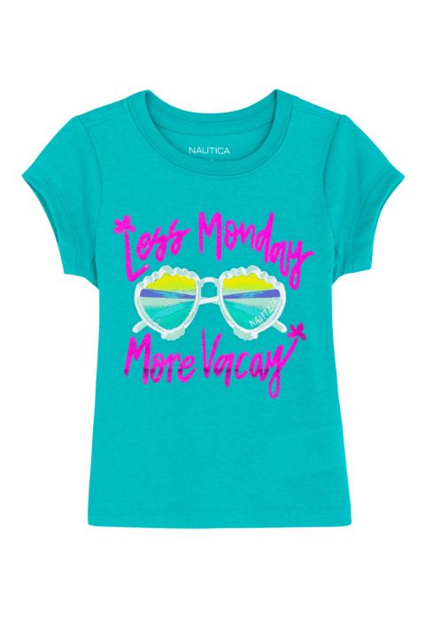 טי שירט עם הדפס LESS MONDAY MORE VACAY לקטנטנות (2T-4T)