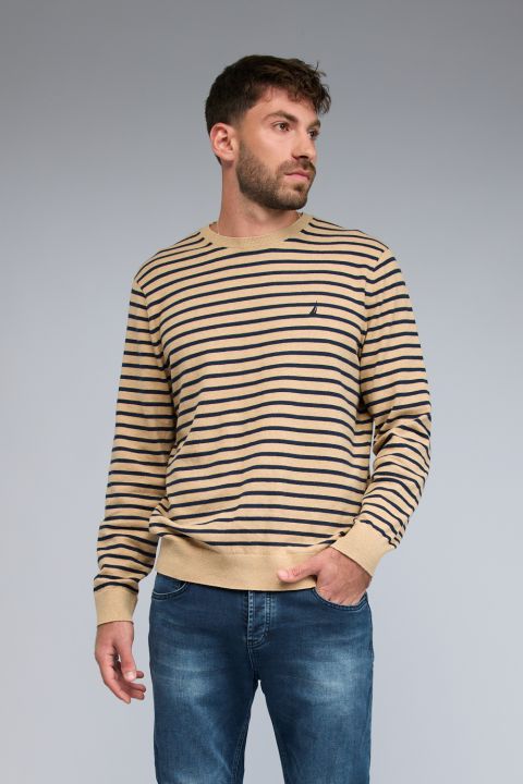 סווטשירט Nautica בדוגמת פסים עם לוגו רקום לגברים