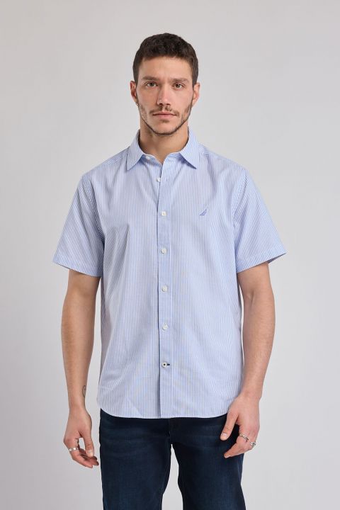 חולצה מכופתרת פסים עם שרוולים קצרים ולוגו Nautica רקום