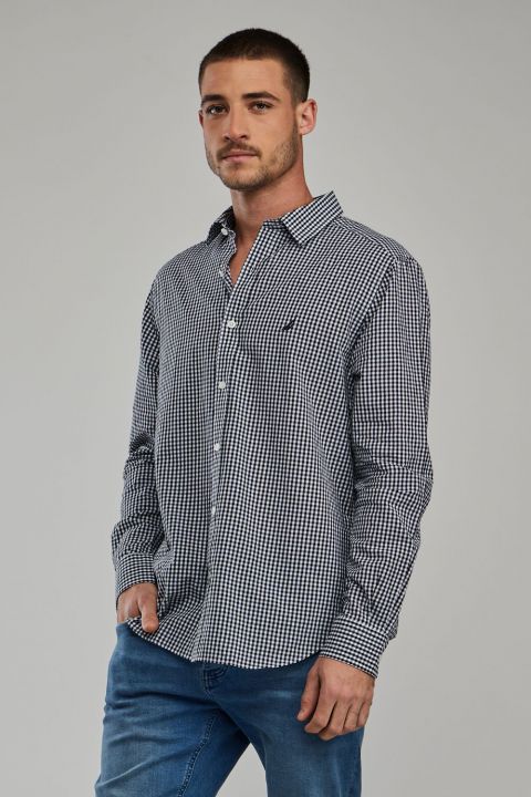 חולצה מכופתרת עם שרוולים ארוכים ולוגו Nautica לגברים