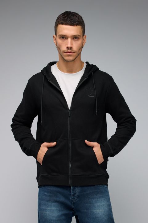 סווטשירט Nautica לגברים עם רוכסן ורקמת לוגו