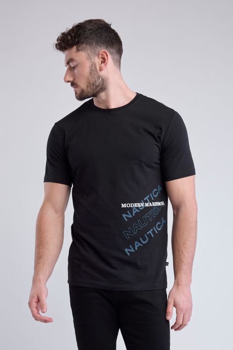 טי שירט קצרה עם הדפס לוגו Nautica גדול לגברים
