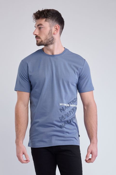 טי שירט קצרה עם הדפס לוגו Nautica גדול לגברים