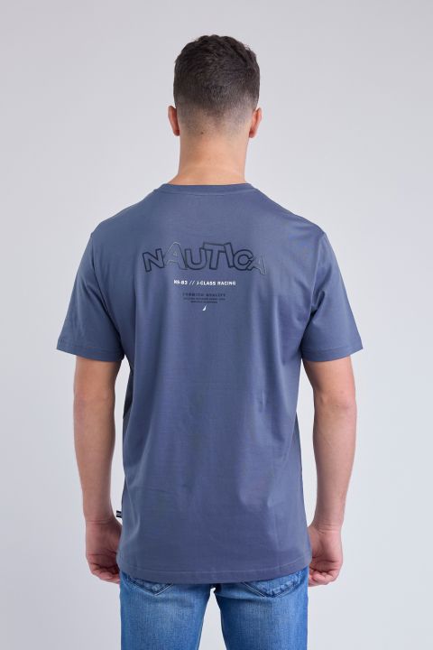 טי שירט עם שרוולים קצרים והדפס Nautica בגב לגברים