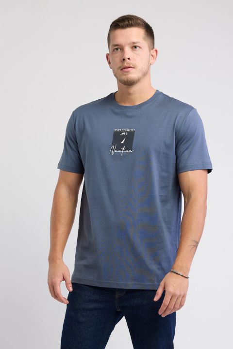 טי שירט עם שרוולים קצרים והדפס Nautica לגברים