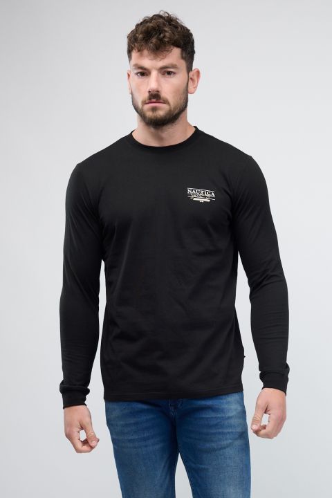 טי שירט Nautica עם שרוולים ארוכים והדפס דו צדדי לגברים