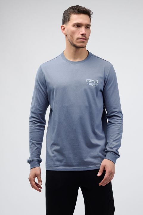 טי שירט Nautica עם שרוולים ארוכים והדפס דו צדדי לגברים