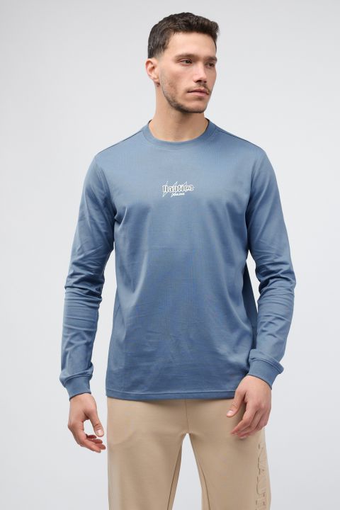 טי שירט Nautica עם שרוולים ארוכים והדפס דו צדדי לגברים