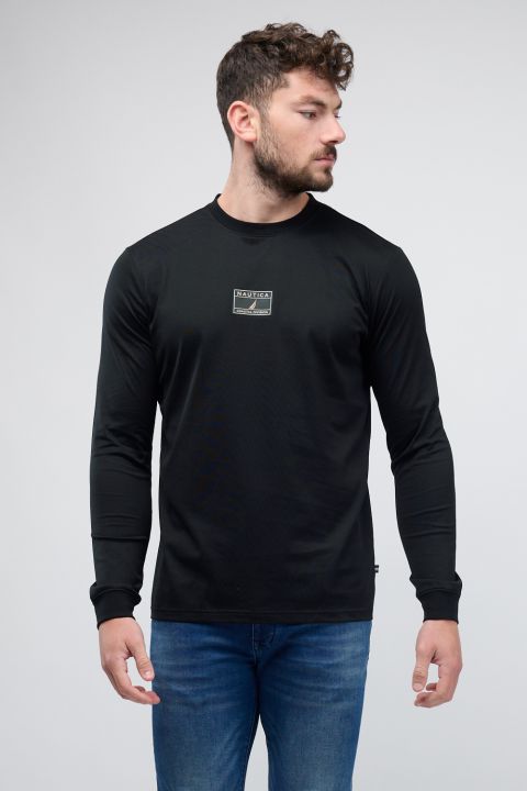 טי שירט ארוכה לגברים עם הדפס Nautica ותווית לוגו בחזה