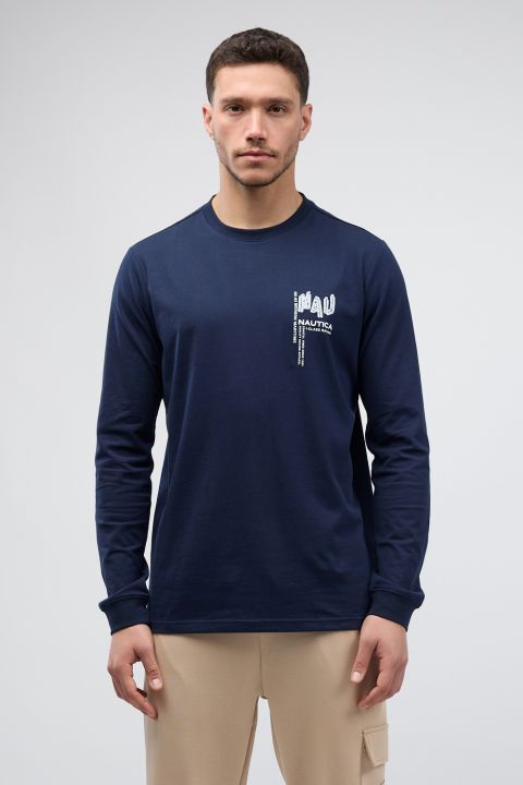 טי שירט ארוכה לגברים עם הדפס Nautica