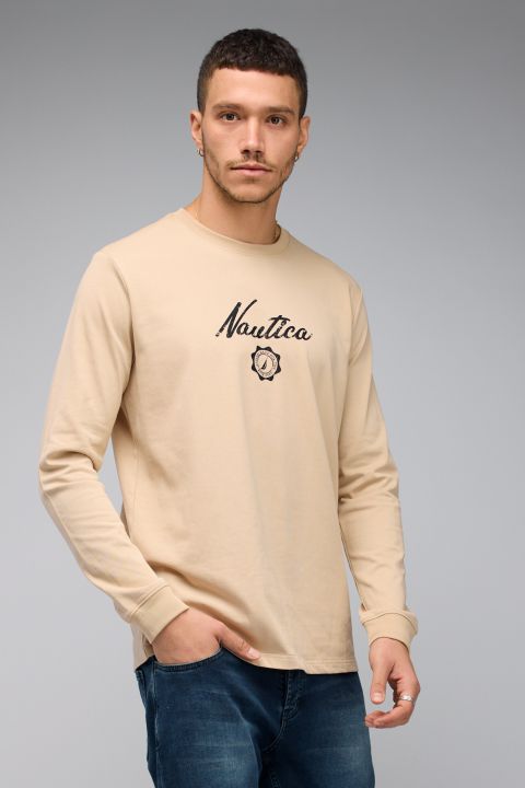 טי שירט ארוכה עם הדפס Nautica לגברים