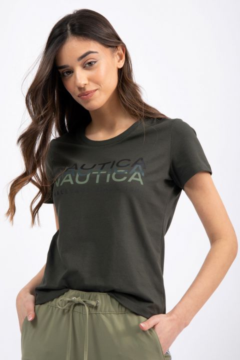 טי שירט בהדפס לוגו נאוטיקה משוכפל