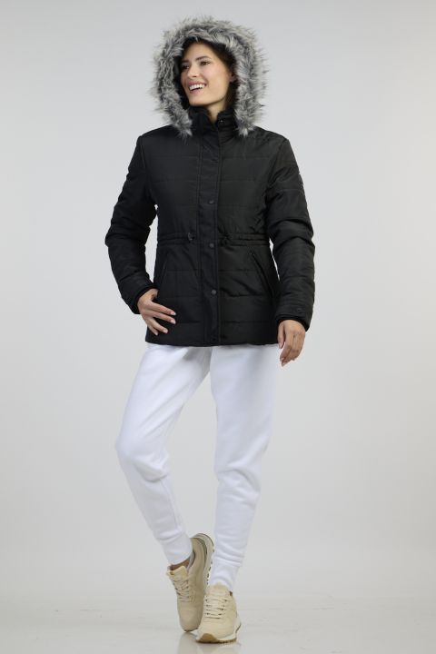 מעיל פוך עם כובע פרווה לאישה