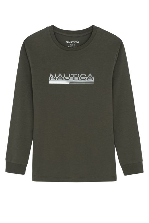 טי שירט עם לוגו נאוטיקה פסים לילדים (2-14)