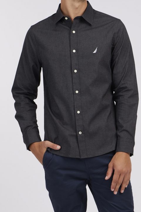 חולצה מכופתרת עם שרוולים ארוכים בצבע אפור